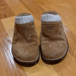 UGG Chestnut Suede Mules with Knit Cuff
